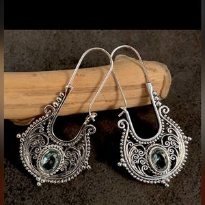 NWT—These elegant with a dim light blue stone are 1.85 inches by 1.02 inches.